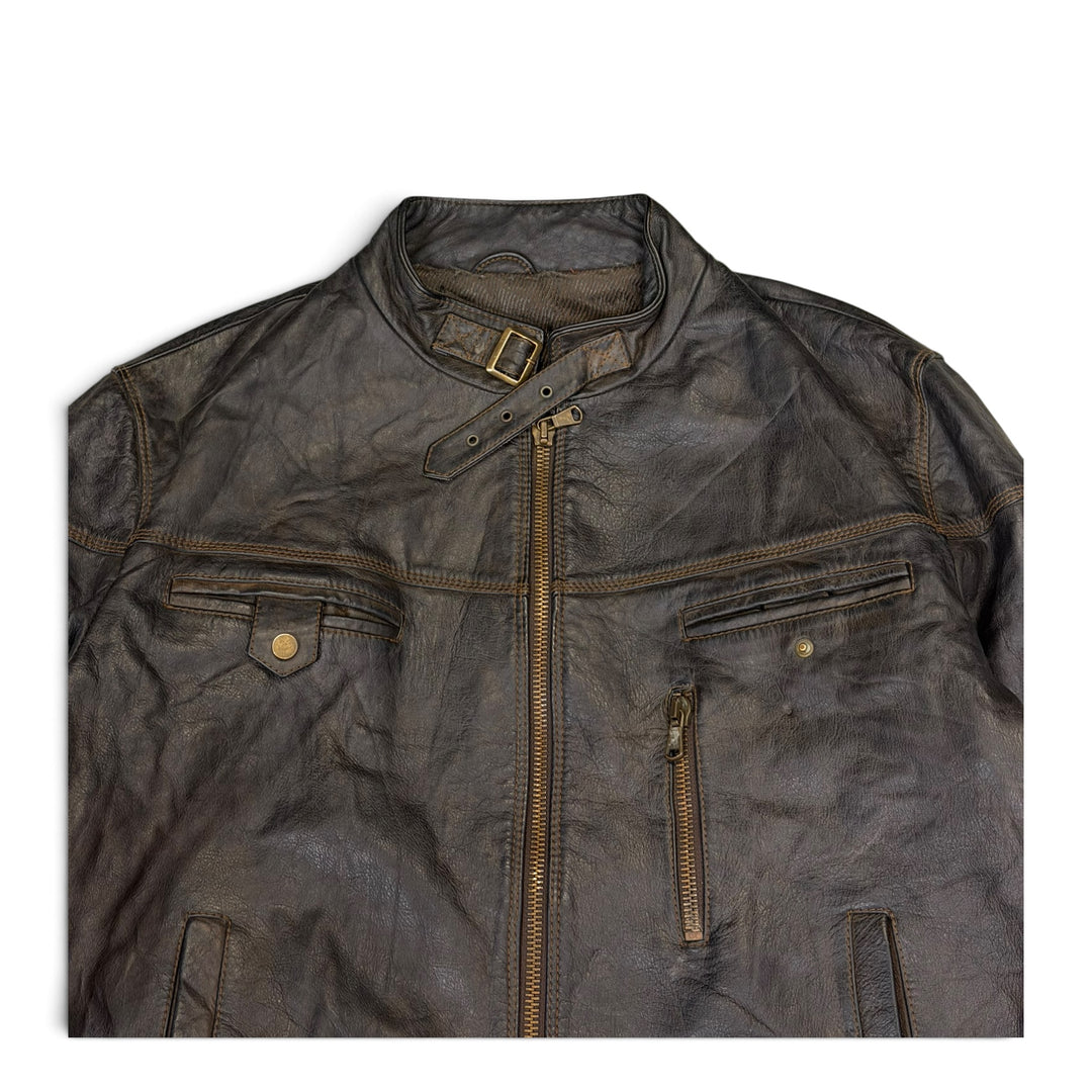 Vintage Motorbike Style Leather Jacket Black (M)