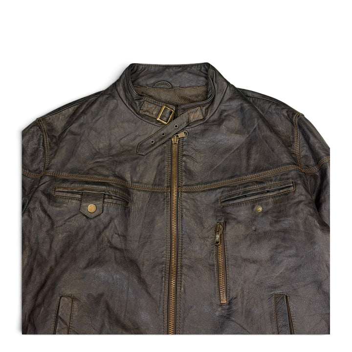 Vintage Motorbike Style Leather Jacket Black (M)