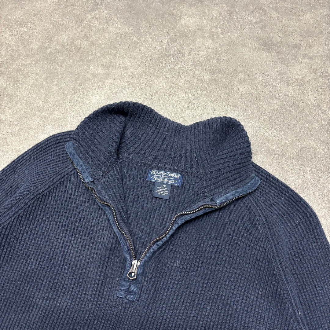 Vintage Polo Jeans Navy Knitted Qaurter Zip Jumper (L)