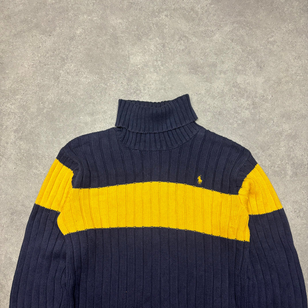 Vintage Polo Ralph Lauren Navy & Yellow Stripy Mock Neck Jumper (S)