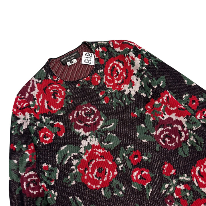 Comme Des Garcons Red & Black Floral Long Knitted Sweater (M)
