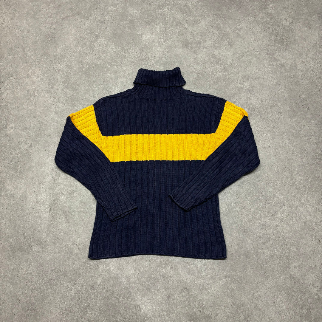 Vintage Polo Ralph Lauren Navy & Yellow Stripy Mock Neck Jumper (S)