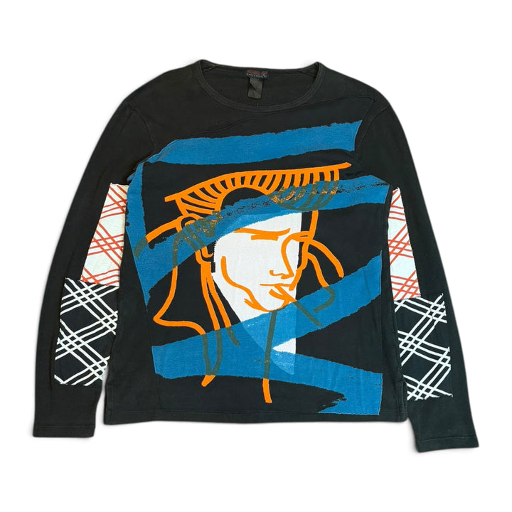 Vintage Custo Barcelona Abstract Black Long Sleeve Top (Women's XL)