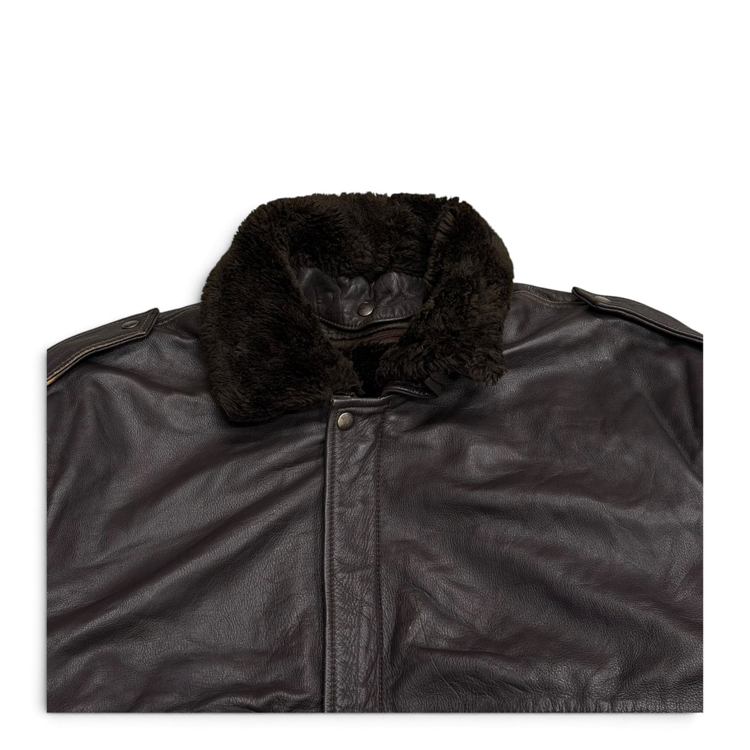 Vintage Pilot Leather Jacket Fur Lined (XL)