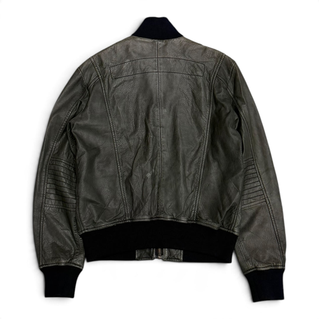 Vintage Bikkemberg Dark Green Leather Flight Jacket (S)