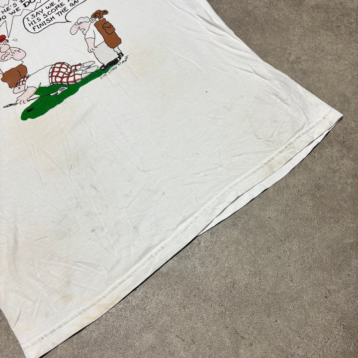 90's Vintage Q-Tees Golf Funny Graphic White T-Shirt (XL)