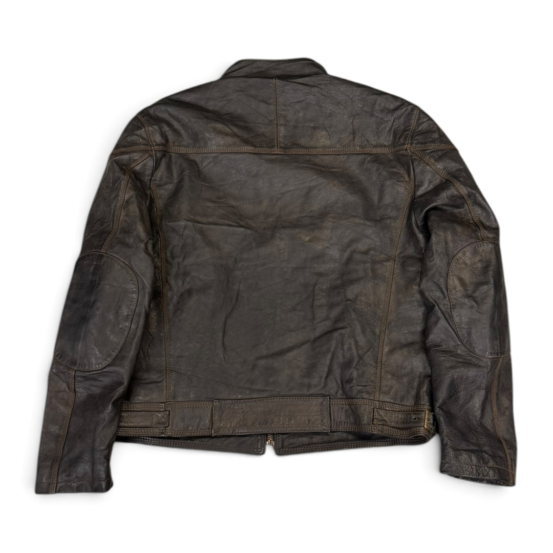 Vintage Motorbike Style Leather Jacket Black (M)