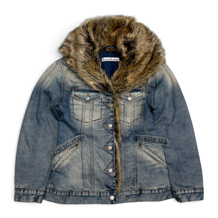 Acne Studios Faux Fur Trimmed Denim Jacket Blue (M)