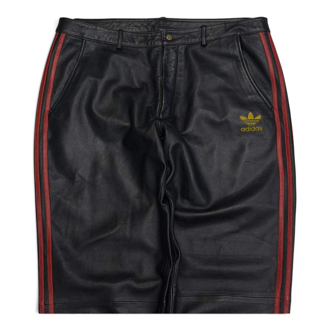 Vintage Adidas Run DMC Black & Red Striped Leather Trousers (XL)