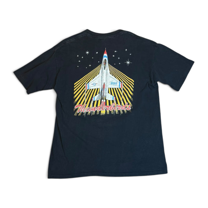 90's Vintage Thunderbirds Black Graphic T-Shirt (M)