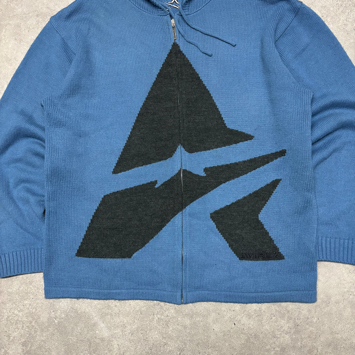 Vintage Avirex Blue Knitted Full Zip Hoodie (XXL)