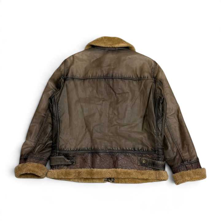 Vintage Brown Shearling Leather Jacket (L)