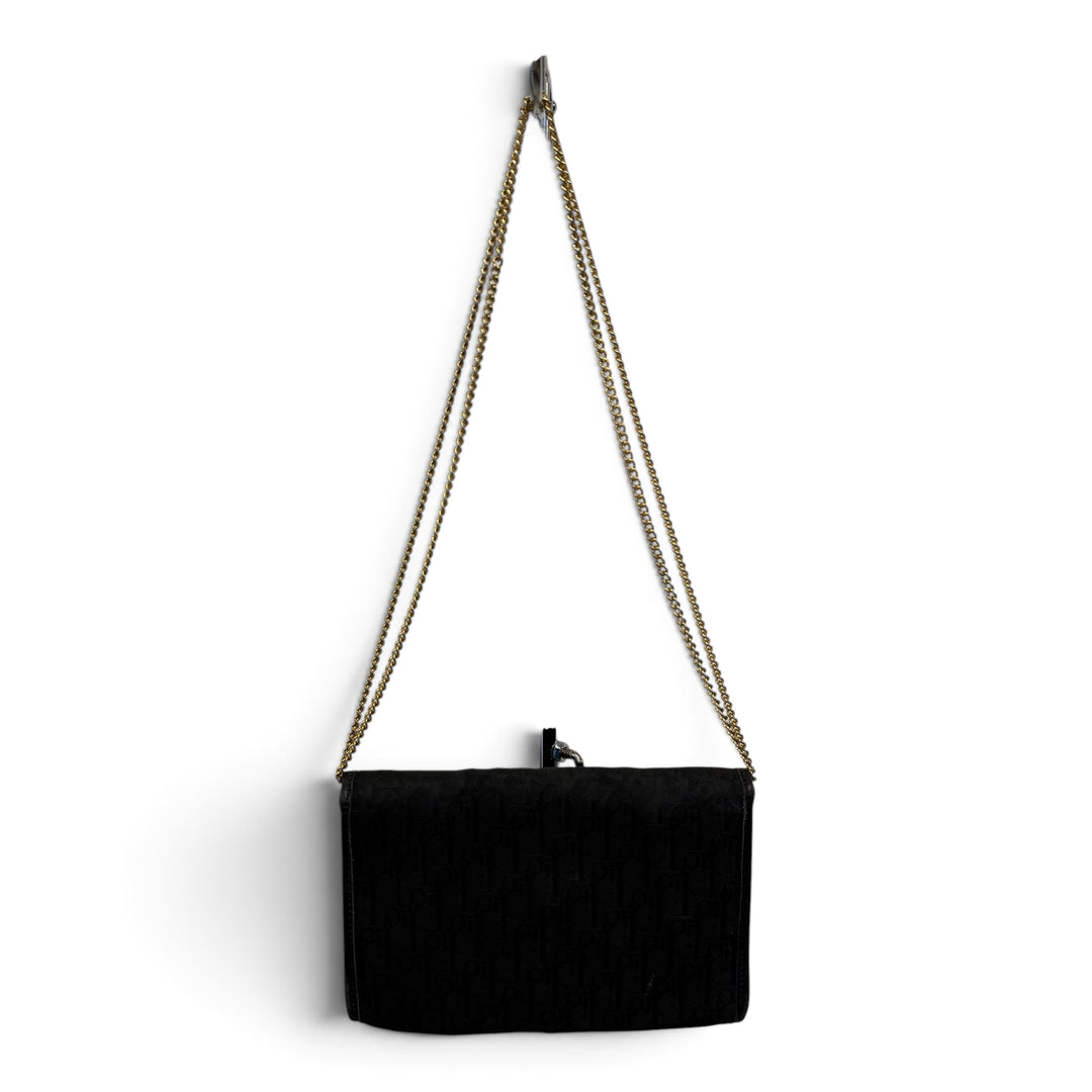 Dior Black Oblique Canvas Chain Shoulder Bag