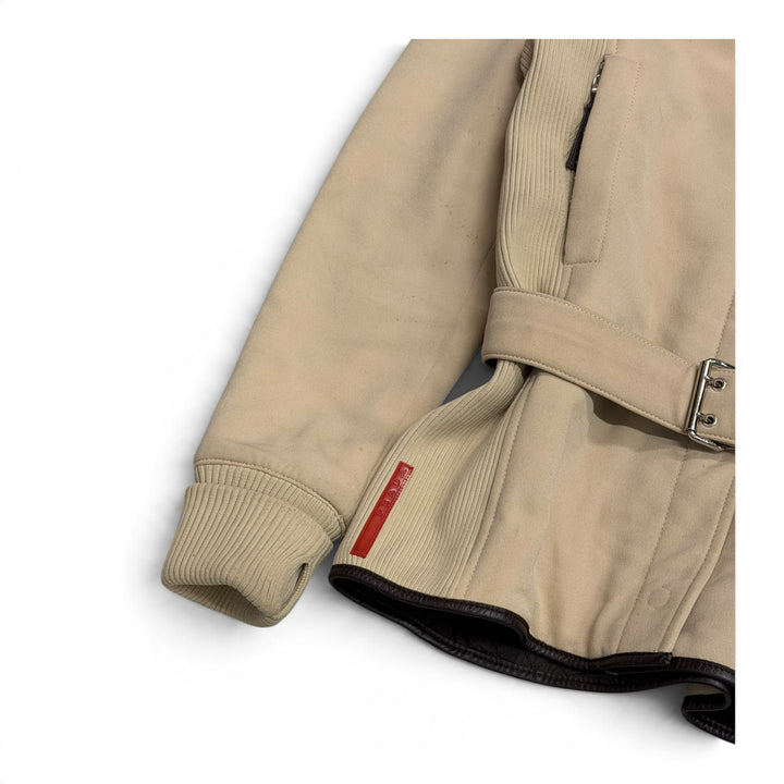 Vintage Prada Sport Cream Fur Hooded Belt Women's Belt Jacket (L)