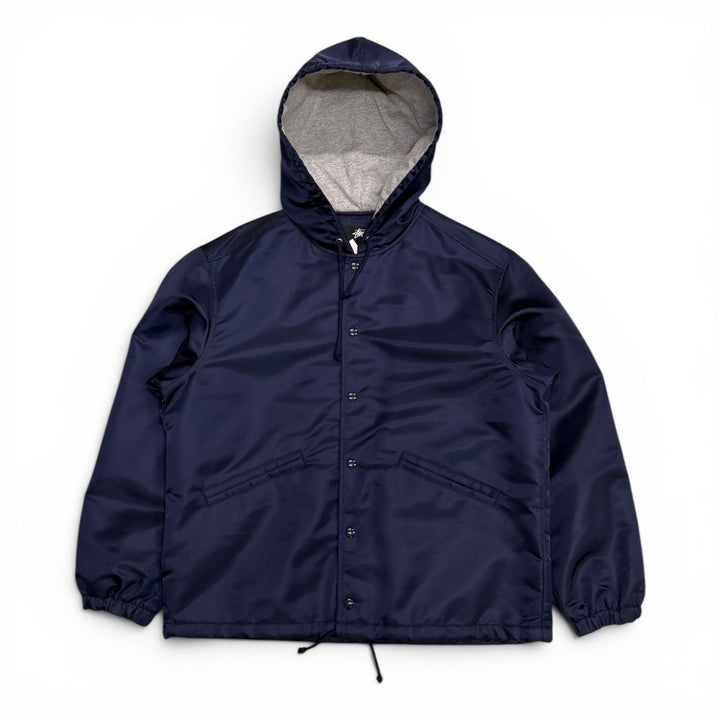 Stussy Navy Satin Hooded Varsity Jacket (S)