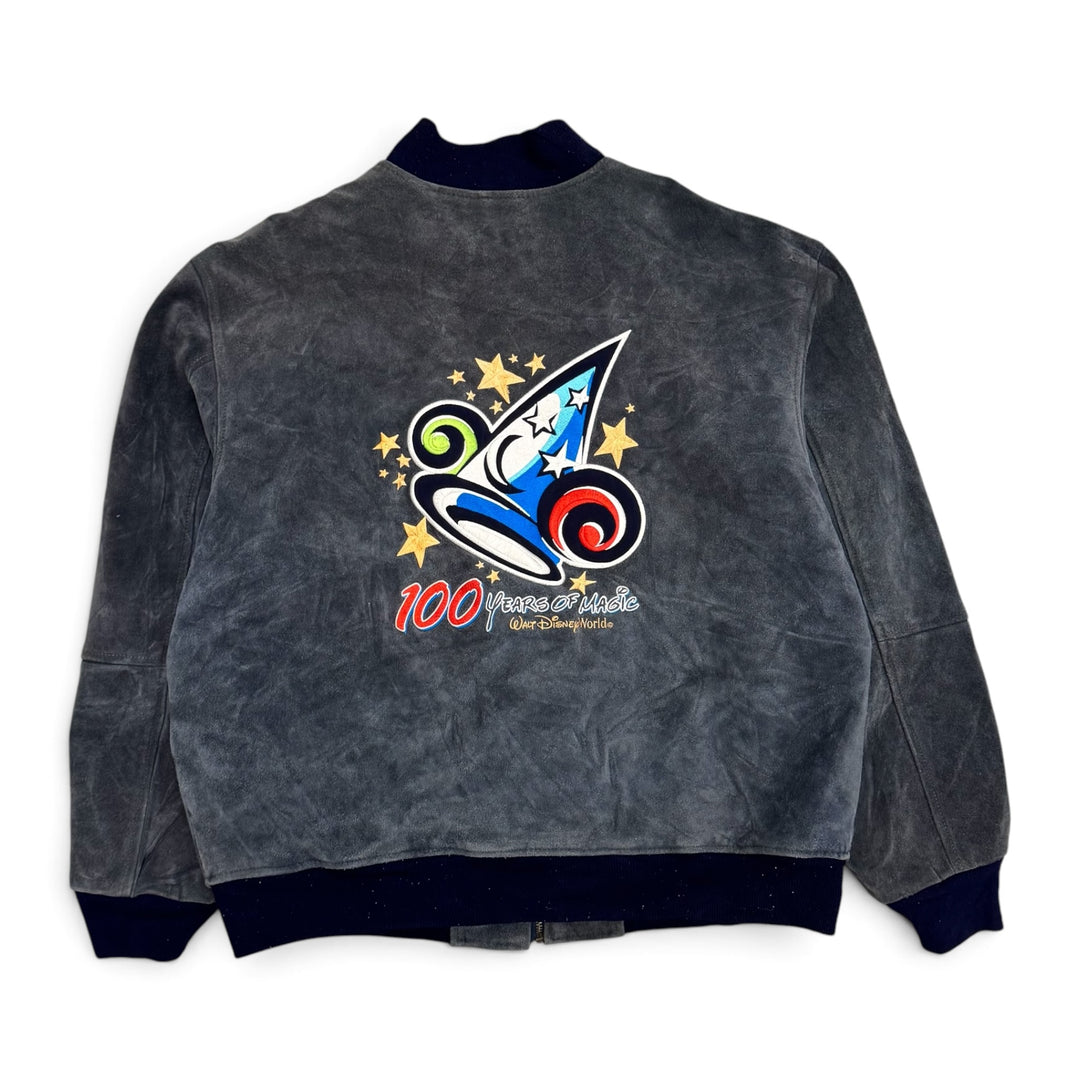 90's Vintage Disney World Dark Grey Suede Varsity Jacket (L)