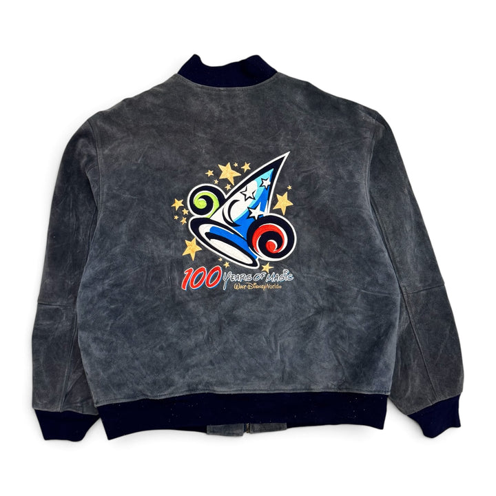 90's Vintage Disney World Dark Grey Suede Varsity Jacket (L)