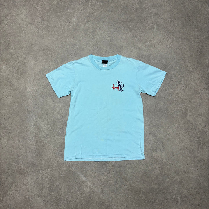 Vintage Stussy Outdoors Light Blue Graphic T-Shirt (XS)