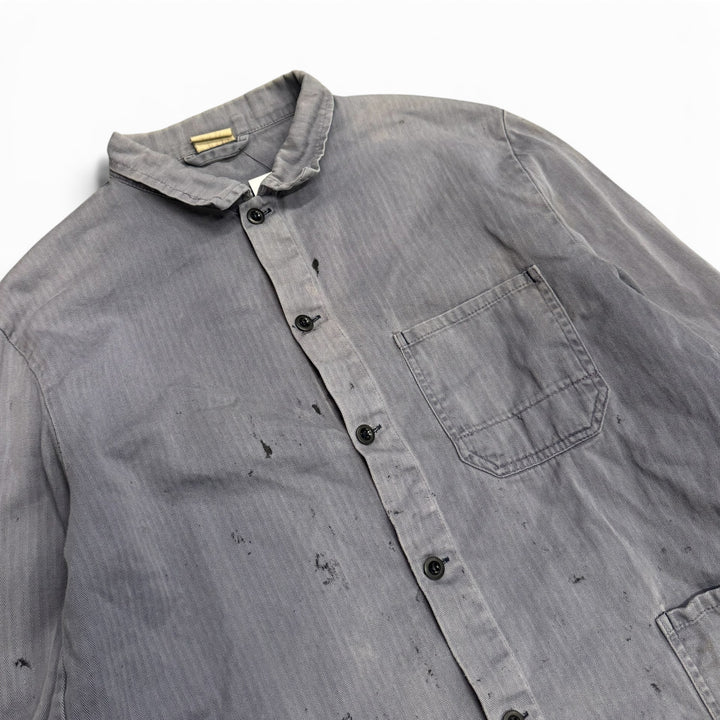 Vintage Distressed Paint Splattered Faded Blue French Chore Jacket (L)