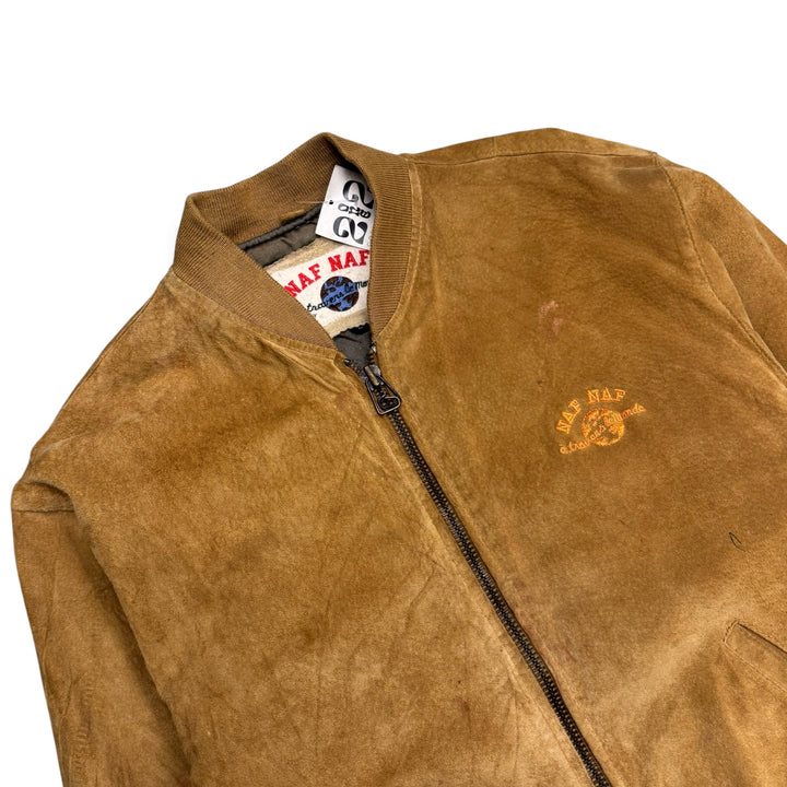 90's Vintage Naf Naf Tan Suede Distressed Bomber Jacket (S)