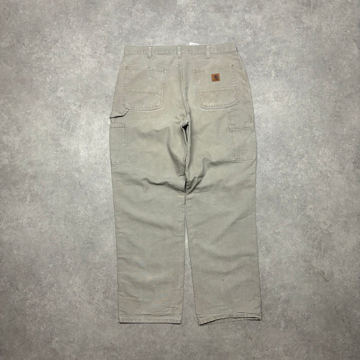 Vintage Carhartt Stone Grey Distressed Workman Trousers (36x34)