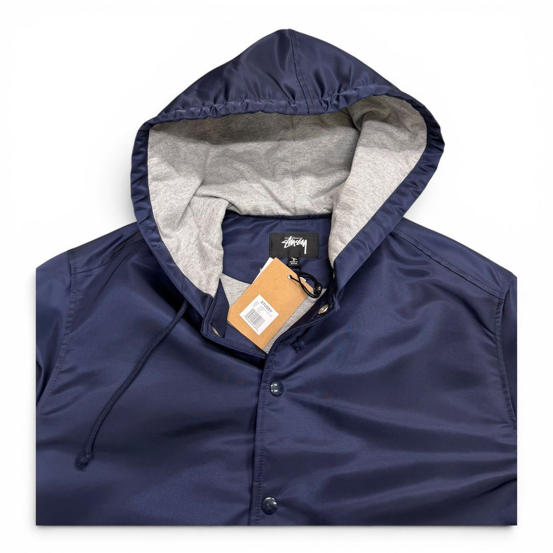 Stussy Navy Satin Hooded Varsity Jacket (S)