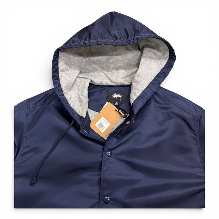 Stussy Navy Satin Hooded Varsity Jacket (S)