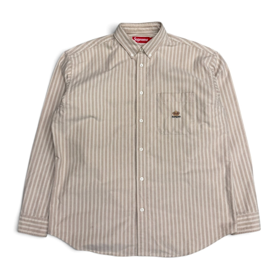 Supreme Loose Fit Flannel Oxford Brown & White Striped Shirt (M)
