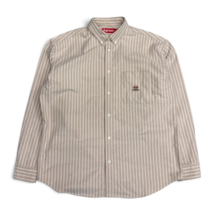 Supreme Loose Fit Flannel Oxford Brown & White Striped Shirt (M)