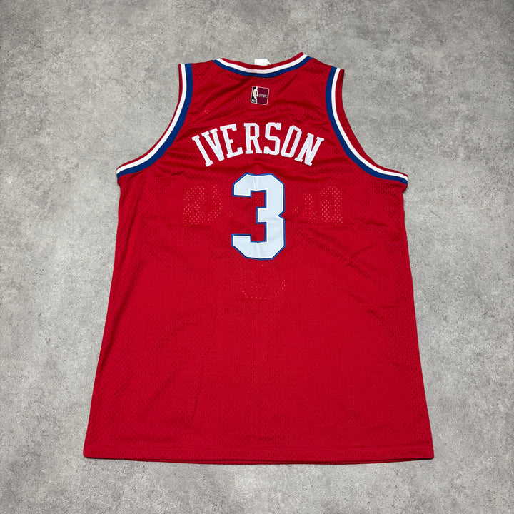 90's Vintage Hardwood Classics 76ers Iverson Red Basketball Jersey (L)