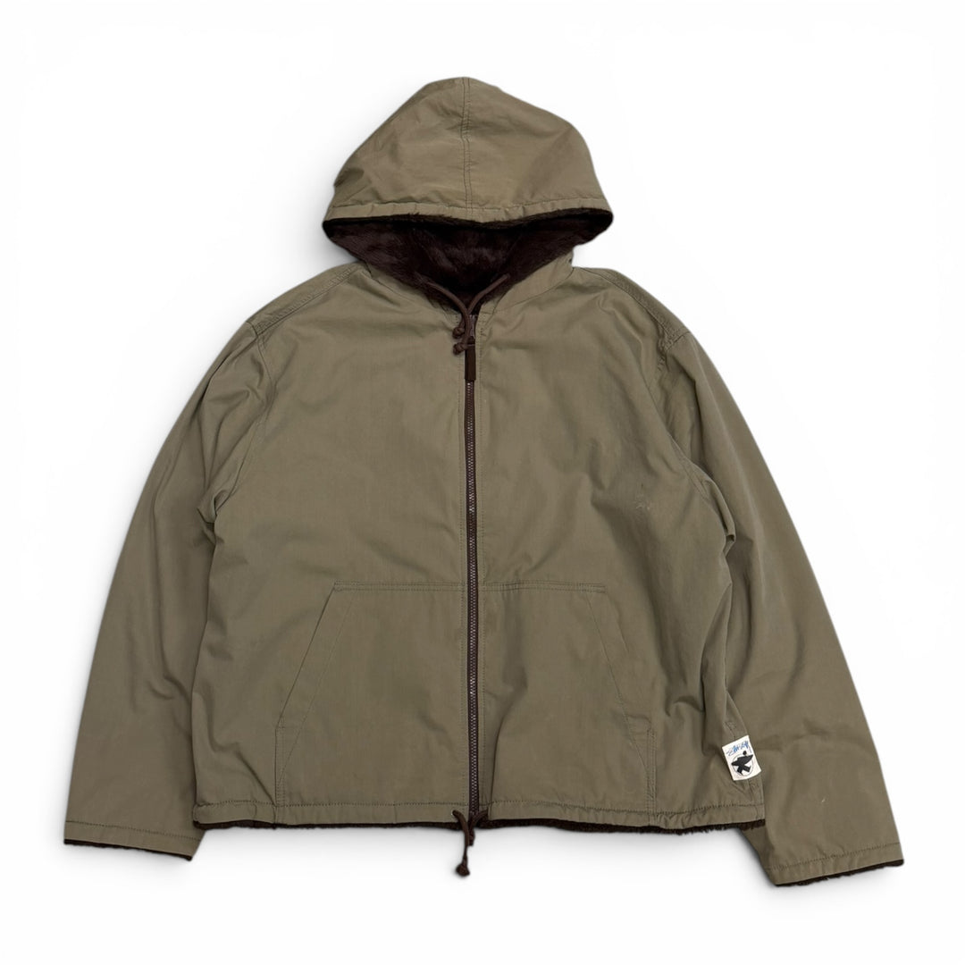 Stussy Khaki Fur Lined Reversible Jacket (XL)