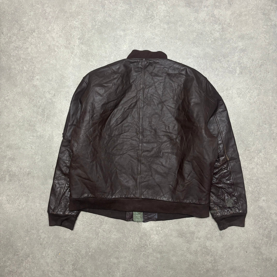 Vintage Leather & Khaki Reversible Bomber Jacket (L)