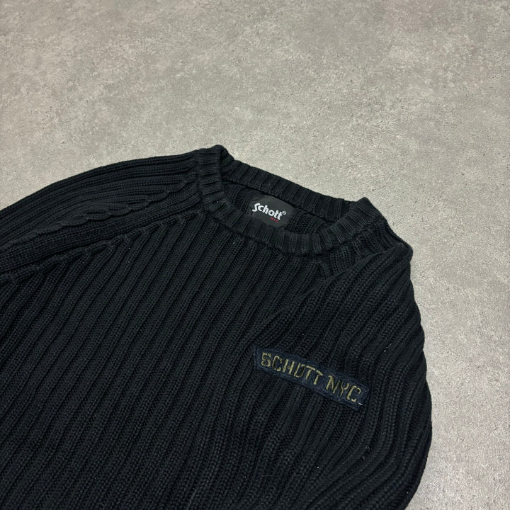 Vintage Schott Black Heavyweight Knitted Jumper (L)