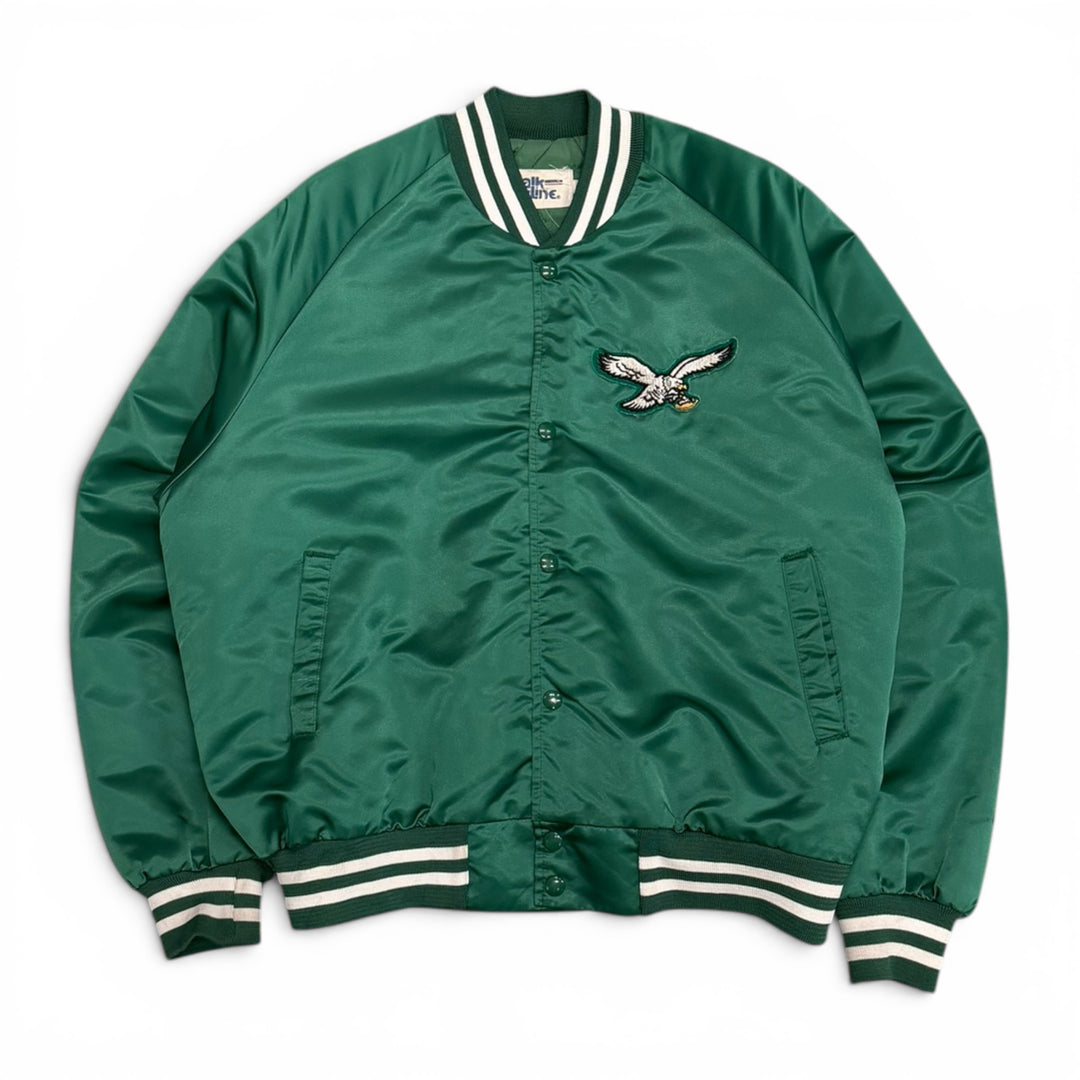 80'S Vintage Chalk Line Eagles Green Satin Varsity Jacket (L)