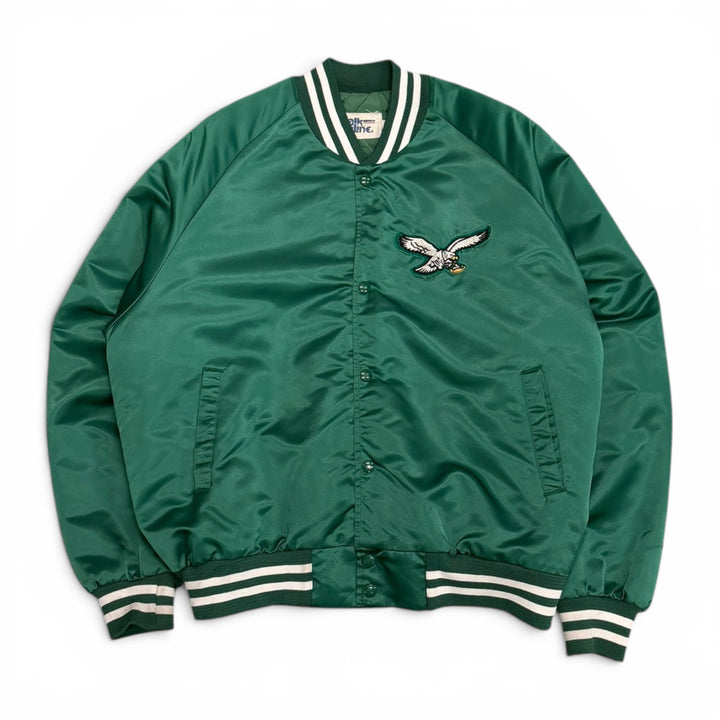 80'S Vintage Chalk Line Eagles Green Satin Varsity Jacket (L)