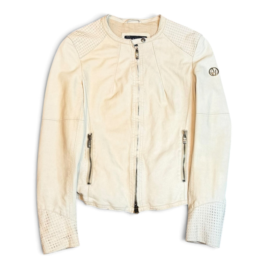 Armani Jeans Beige Motorbike Style Leather Jacket (6)
