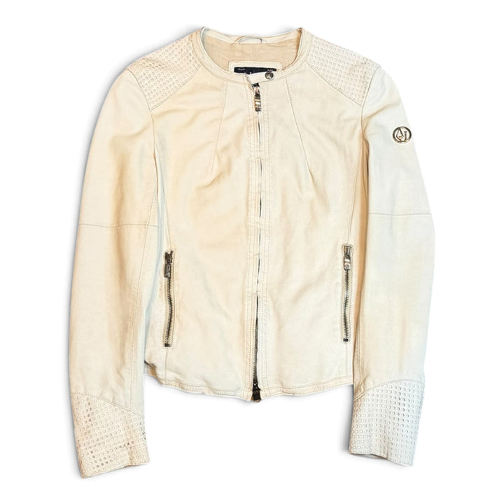 Armani Jeans Beige Motorbike Style Leather Jacket (6)