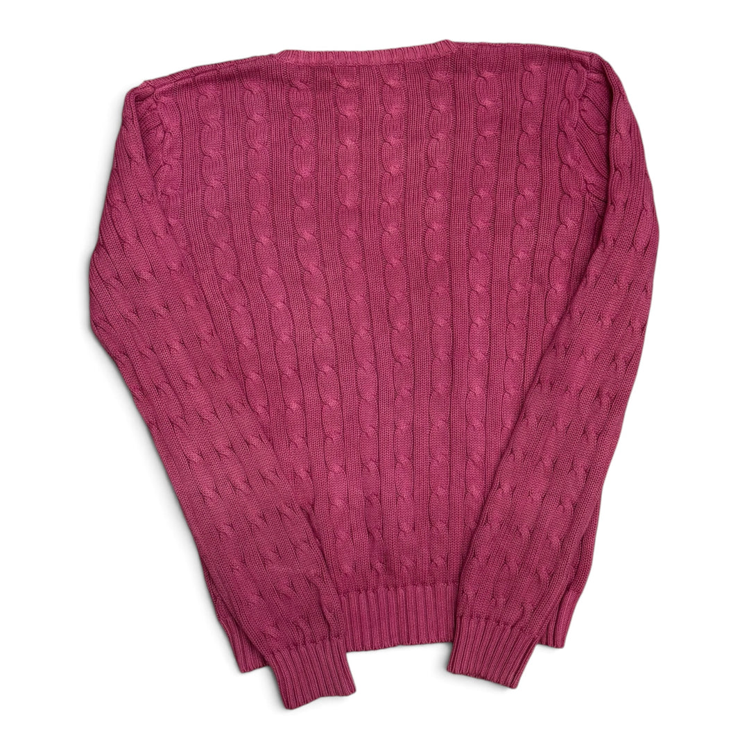 Vintage Polo Ralph Lauren Pink V Neck Cable Knitted Jumper (L)