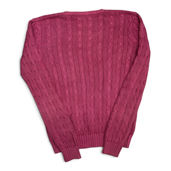 Vintage Polo Ralph Lauren Pink V Neck Cable Knitted Jumper (L)