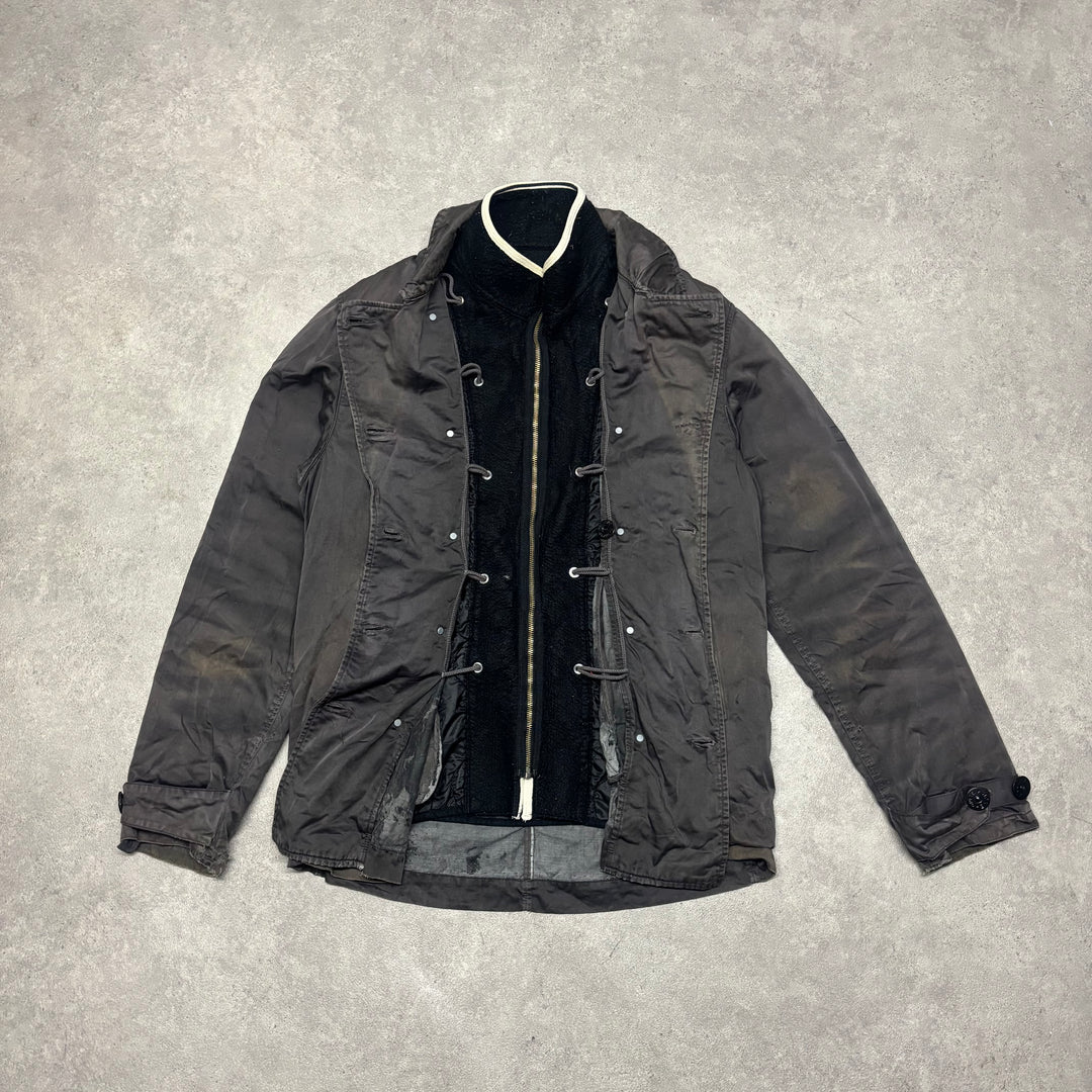 A/W 2006 Stone Island Washed Black Dual Layer Raso Gommato Jacket (L)