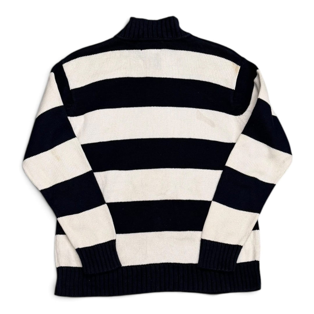 Vintage Polo Ralph Lauren Striped Quarter Zip Jumper White and Navy (S)