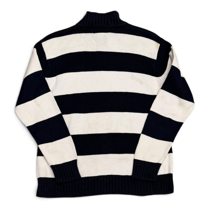 Vintage Polo Ralph Lauren Striped Quarter Zip Jumper White and Navy (S)