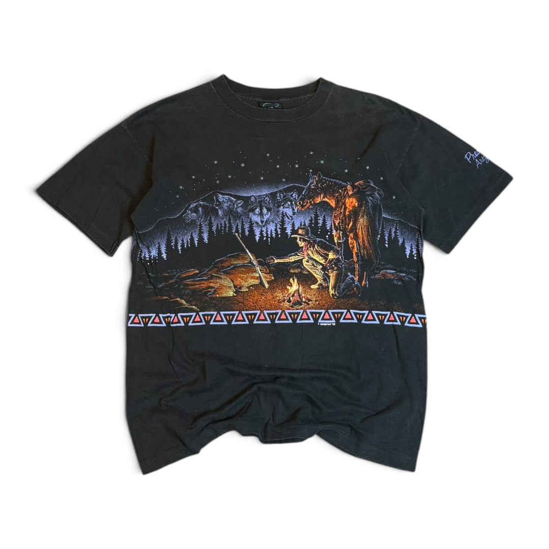 90's Vintage Habitat Black Graphic T-Shirt (L)