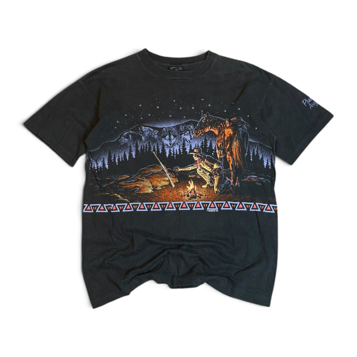90's Vintage Habitat Black Graphic T-Shirt (L)