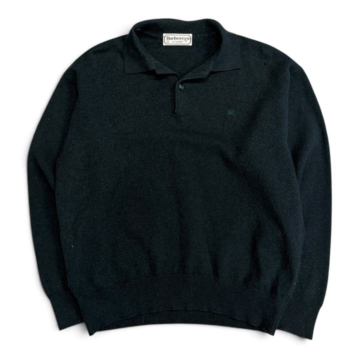 Vintage Burberry Collared Knit jumper Green (M)