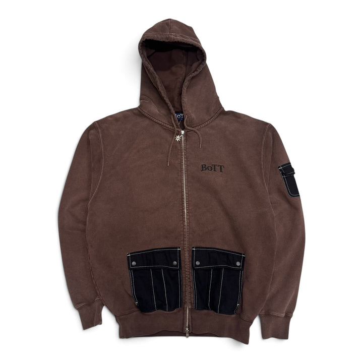 Bott Brown Contrast Pocket Zip Up Hoodie (L)