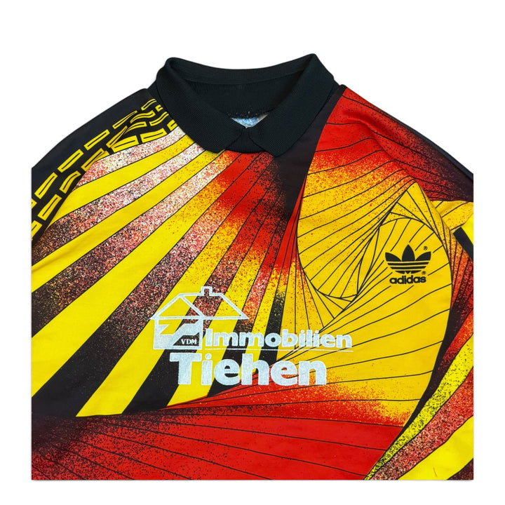 80's Vintage Adidas Yellow & Red Wavy Pattern Goalkeeper Football Top (M)