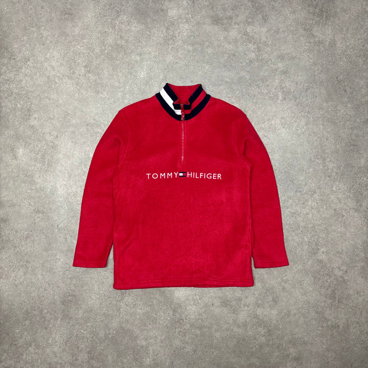 90's Vintage Tommy Hilfiger Red Spell Out Fleece (M)