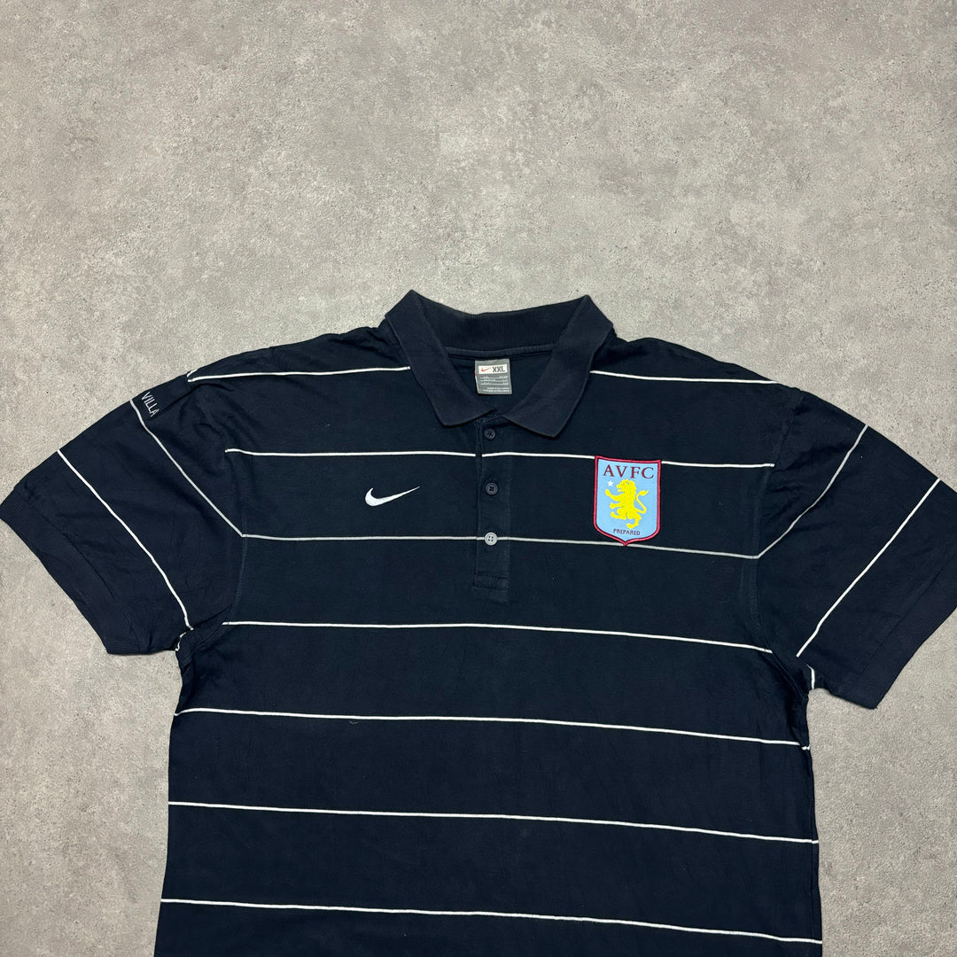 00's Vintage Aston Villa Navy Stripy Polo Shirt (XL)