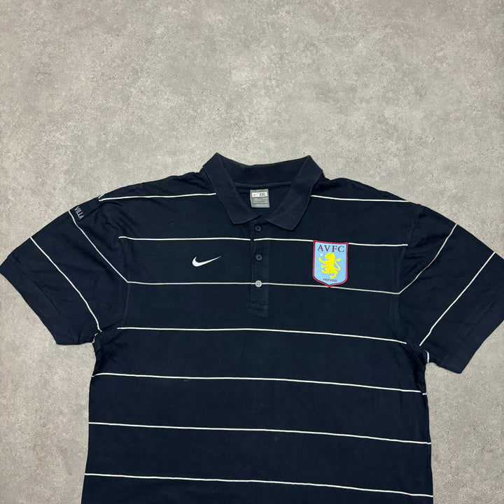 00's Vintage Aston Villa Navy Stripy Polo Shirt (XL)